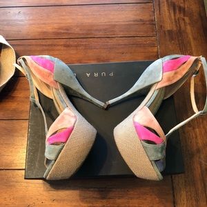 Pura López Suede Platform Sandals